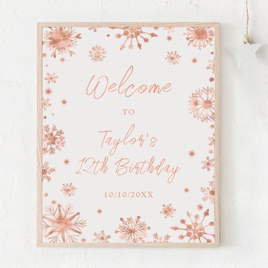 Poster Rose Gold Snowflakes fête d'anniversaire