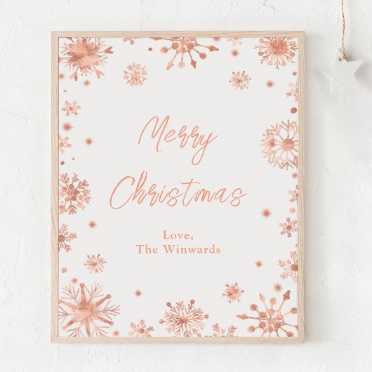 Poster Rose Gold Snowflakes Joyeux Noël