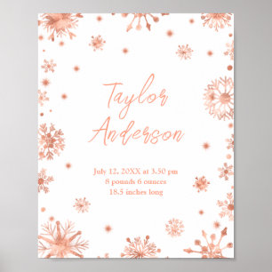 Poster Rose Gold Snowflakes Statistiques de naissance des