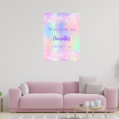 Poster Rose holographique violet doux 16 bienvenue