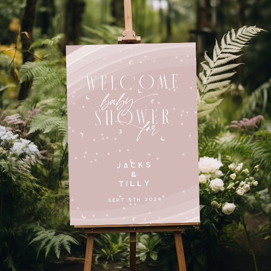 Poster Rose Moderne Arc-en-ciel et étoiles Baby Shower Bl