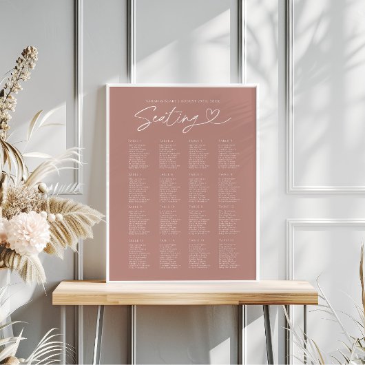 Poster Rose moderne Dusty Script Mariage Seing Chart
