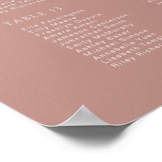 Poster Rose moderne Dusty Script Mariage Seing Chart (Coin)