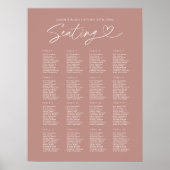 Poster Rose moderne Dusty Script Mariage Seing Chart (Devant)