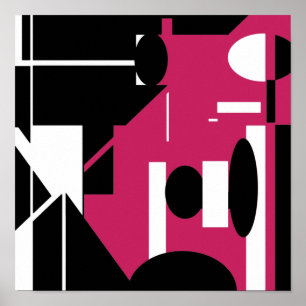 Poster Rose noir blanc rouge Abstrait conception géométri