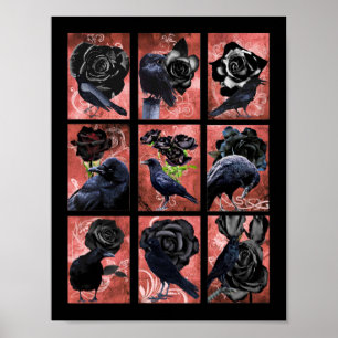 Poster Rose Noir Ravages Et Corbeaux Art Gothique