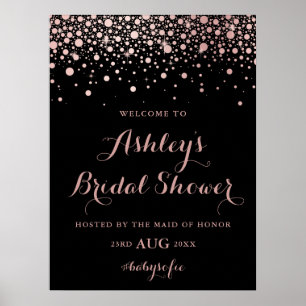 Poster Rose noire Bienvenue Confettis Mariage Doré