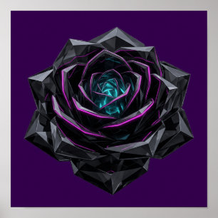 Poster Rose noire en cristal 3D futuriste Néon Cyberpunk
