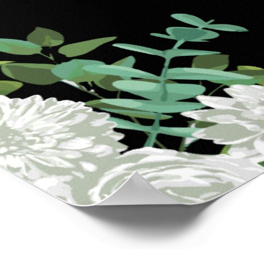 Poster Rose noire et blanche Mariage gothique 24 Seating  (Coin)