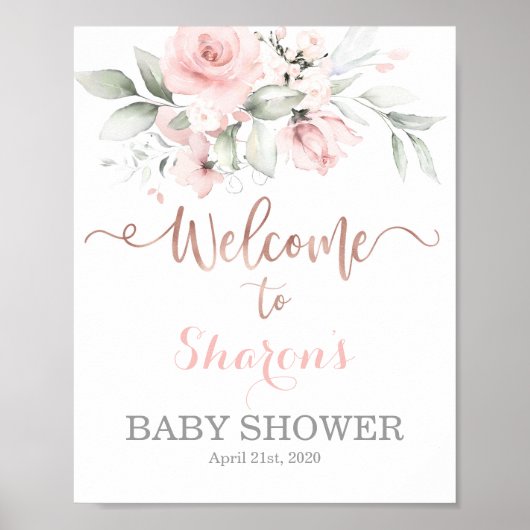 Poster Rose or Baby shower signe de bienvenue (Devant)