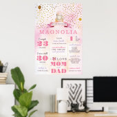 Poster rose & or Boho Anniversaire Statistiques Mi (Bureau à domicile)