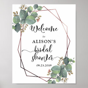 Poster Rose or cadre géométrique eucalyptus douche nuptia
