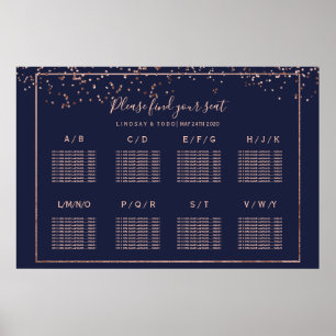 Poster Rose or confetti marine bleu mariage table assise