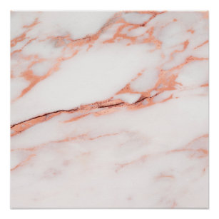 Poster Rose or cuivre blanc corail pierre marbre Carrara