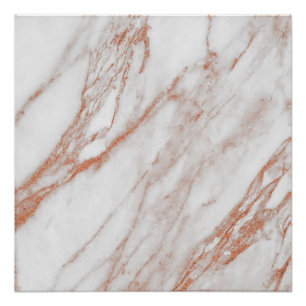 Poster Rose or cuivre blanc corail pierre marbre Carrara