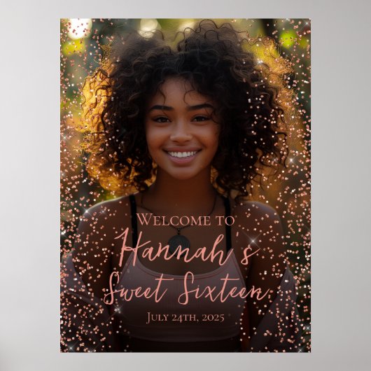 Poster Rose or doux 16 photo signe de bienvenue (Devant)