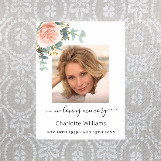 Poster Rose or floral photo mémorial funérailles