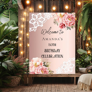 Poster Rose or floraux dentelle signe d'anniversaire bien