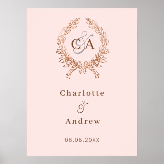 Poster Rose or monogramme couronne mariage signe de bienv (Devant)