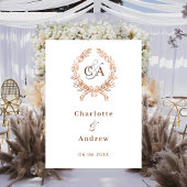 Poster Rose or monogramme couronne mariage signe de bienv