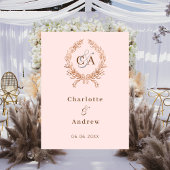 Poster Rose or monogramme couronne mariage signe de bienv