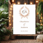 Poster Rose or monogramme couronne mariage signe de bienv