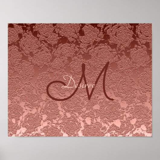 Poster Rose or Monogramme élégant Floral Art Motif (Devant)