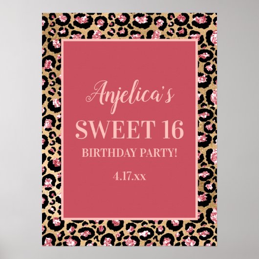 Poster Rose or noir Empreinte de léopard fille's Sweet 16 (Devant)