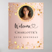 Poster Rose or photo diamants anniversaire fête bienvenue (Devant)