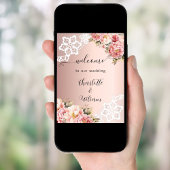 Poster Rose or rose floraux dentelle mariage bienvenue