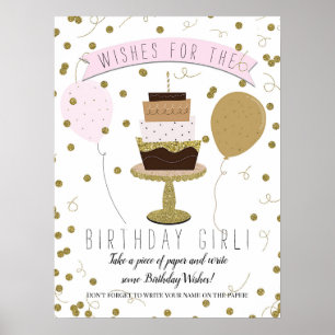 Poster Rose & Or Sucré est Joyeux Anniversaire Gâteau de