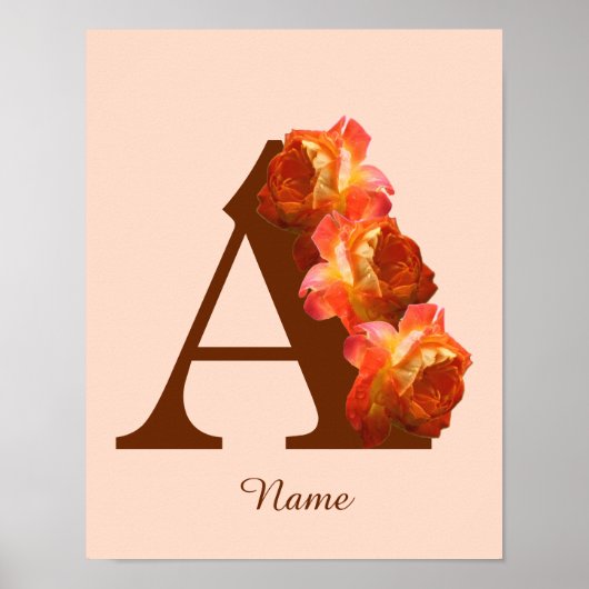 Poster Rose orange Monogramme initial A Votre Nom (Devant)