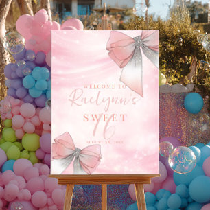 Poster Rose Pâle et Ruban Argenté Anniversaire Sweet 16