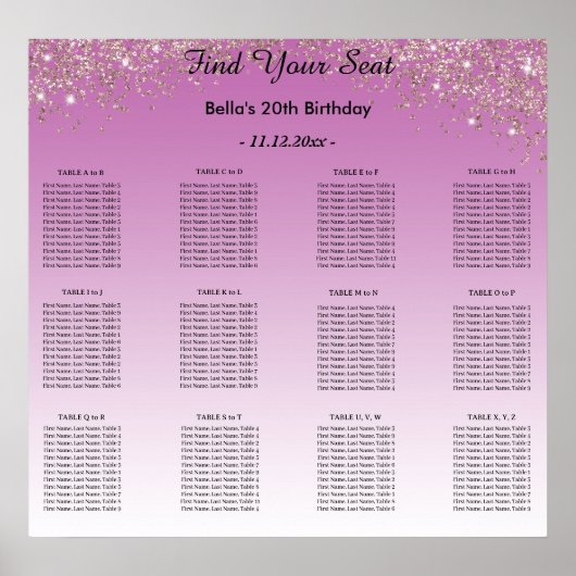 Poster Rose Parties scintillant or Anniversaire Plan de s (Devant)