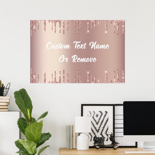 Poster rose Parties scintillant or avec texte pers (Bureau à domicile)