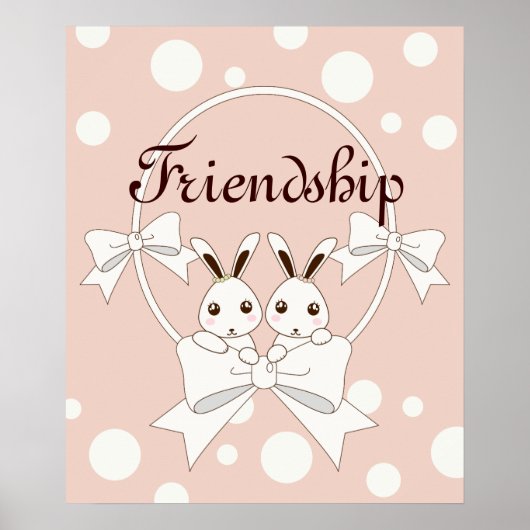 Poster Rose pastel Ruban blanc cassé et lapin jumeau mign (Devant)