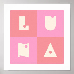 Poster rose pépinière décoration murale LUNA nom