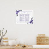 Poster Rose pourpre | Elégant Boho Floral 10 Seat Chart (Cuisine)