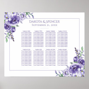 Poster Rose pourpre Elégant Boho Floral 10 Seat Chart