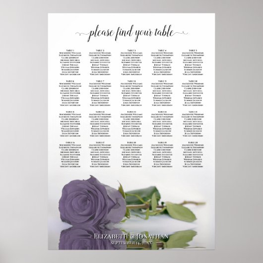 Poster Rose Poussière Violet 20 Plan de table de mariage (Devant)