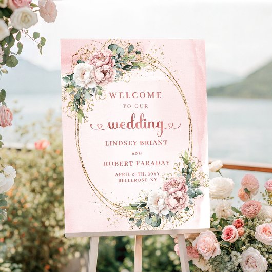Poster Rose Poussiéreuse de Bienvenue de Mariage de Boho