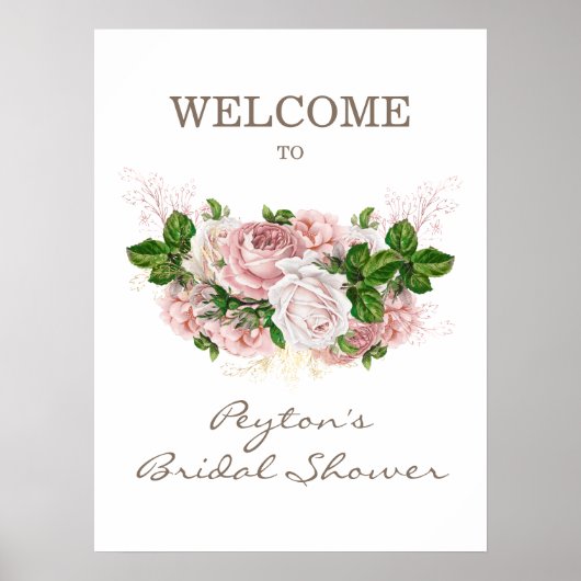 Poster Rose Poussiéreuse Fard Rose Blanc Mariage Vintage (Devant)