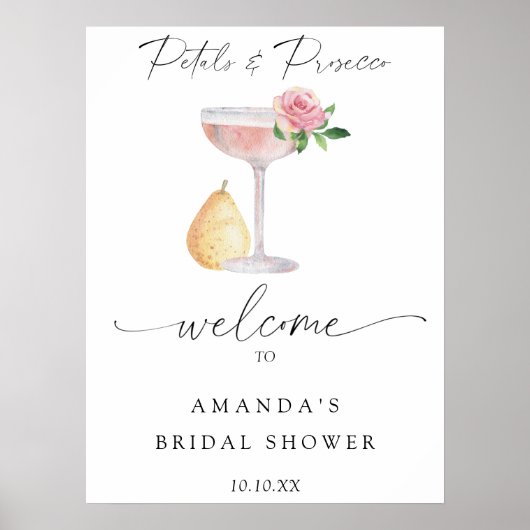 Poster Rose Prosecco bienvenue fête de la douche nuptiale (Devant)