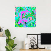 Poster Rose Rétro et Art Liquide Bleu Clair sur Hydrangea (Bureau à domicile)