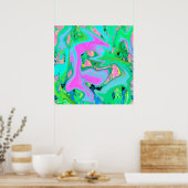 Poster Rose Rétro et Art Liquide Bleu Clair sur Hydrangea (Cuisine)