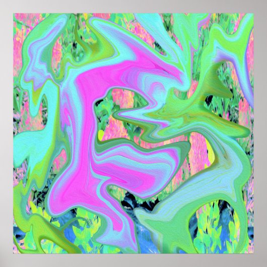 Poster Rose Rétro et Art Liquide Bleu Clair sur Hydrangea (Devant)