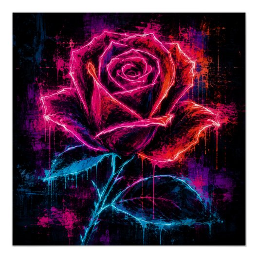 Poster Rose Rétro Néon (Devant)
