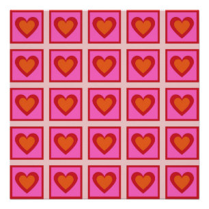Poster Rose Retro Vintage À damiers Coeur Motif Y2K