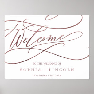 Poster Rose romantique Gold Calligraphie Mariage de bienv