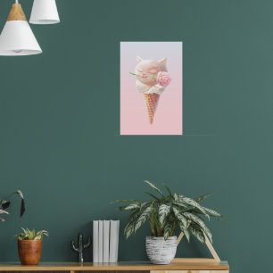 Poster Rose Romantique : Mademoiselle Minou Cône de Glace
